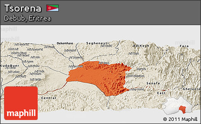 Political Panoramic Map of Tsorena, shaded relief outside