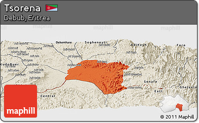 Political Panoramic Map of Tsorena, shaded relief outside