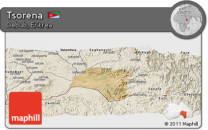 Satellite Panoramic Map of Tsorena, shaded relief outside