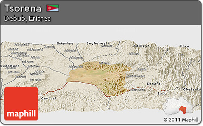 Satellite Panoramic Map of Tsorena, shaded relief outside