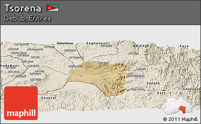 Satellite Panoramic Map of Tsorena, shaded relief outside