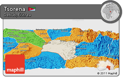 Shaded Relief Panoramic Map of Tsorena, political outside