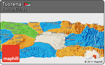Shaded Relief Panoramic Map of Tsorena, political outside