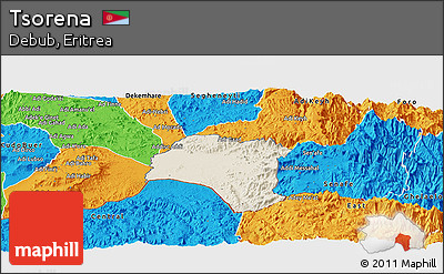 Shaded Relief Panoramic Map of Tsorena, political outside