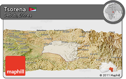 Shaded Relief Panoramic Map of Tsorena, satellite outside