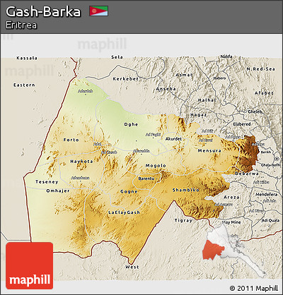 Physical 3D Map of Gash-Barka, shaded relief outside