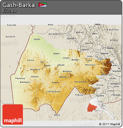 Physical 3D Map of Gash-Barka, shaded relief outside