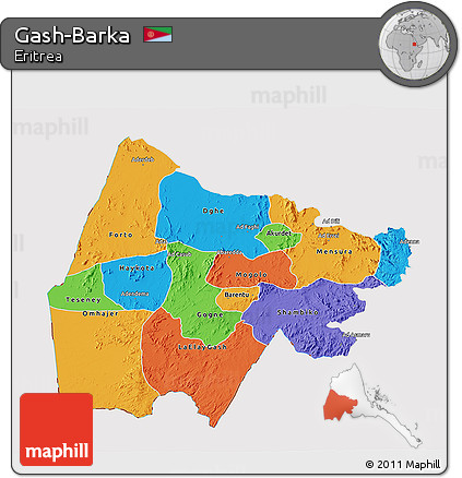 Political 3D Map of Gash-Barka, cropped outside