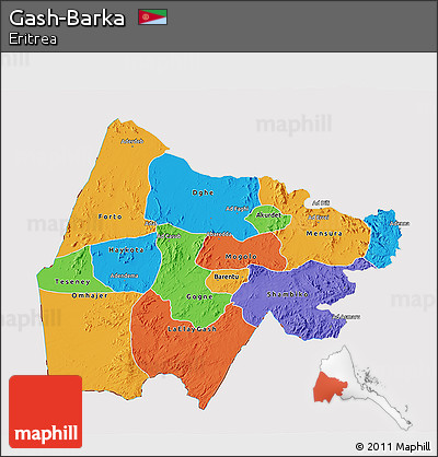 Political 3D Map of Gash-Barka, cropped outside