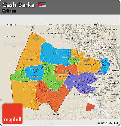 Political 3D Map of Gash-Barka, shaded relief outside