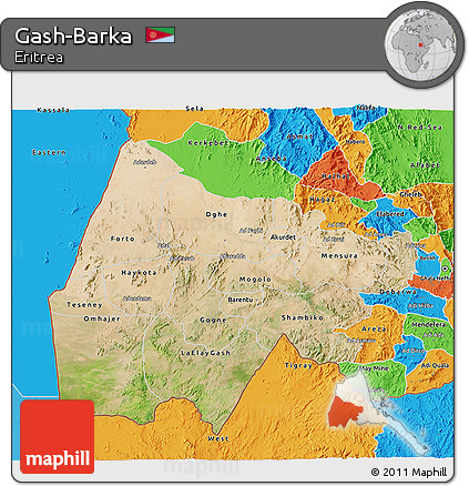 Satellite 3D Map of Gash-Barka, political outside