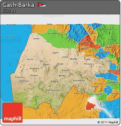 Satellite 3D Map of Gash-Barka, political outside