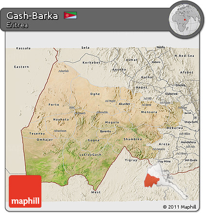 Satellite 3D Map of Gash-Barka, shaded relief outside