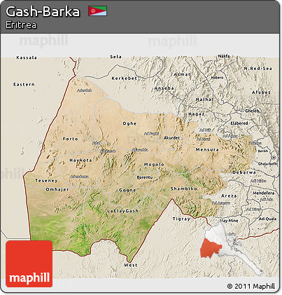 Satellite 3D Map of Gash-Barka, shaded relief outside