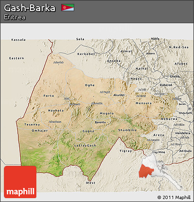 Satellite 3D Map of Gash-Barka, shaded relief outside