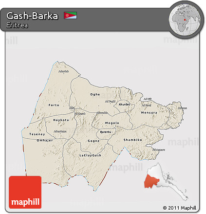 Shaded Relief 3D Map of Gash-Barka, cropped outside