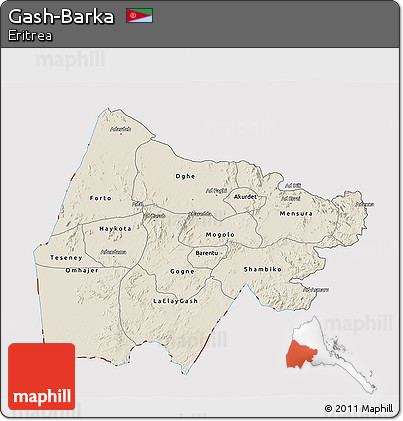 Shaded Relief 3D Map of Gash-Barka, cropped outside