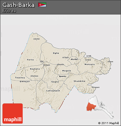 Shaded Relief 3D Map of Gash-Barka, cropped outside