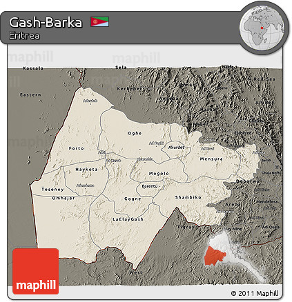 Shaded Relief 3D Map of Gash-Barka, darken