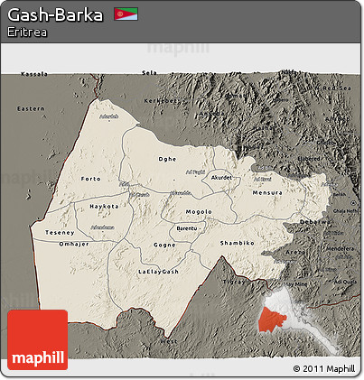 Shaded Relief 3D Map of Gash-Barka, darken