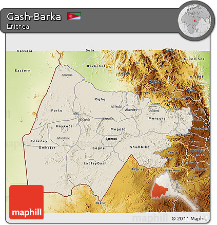 Shaded Relief 3D Map of Gash-Barka, physical outside