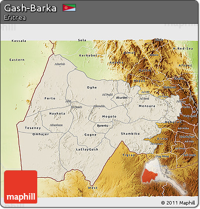 Shaded Relief 3D Map of Gash-Barka, physical outside