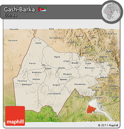 Shaded Relief 3D Map of Gash-Barka, satellite outside