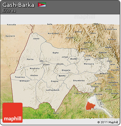 Shaded Relief 3D Map of Gash-Barka, satellite outside