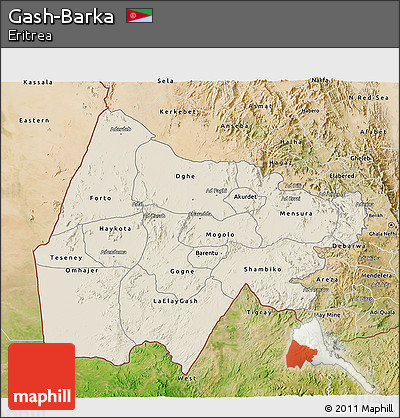 Shaded Relief 3D Map of Gash-Barka, satellite outside