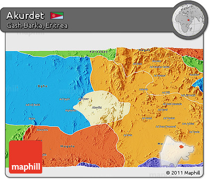 Physical 3D Map of Akurdet, political outside