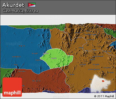 Political 3D Map of Akurdet, darken
