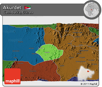Political 3D Map of Akurdet, darken