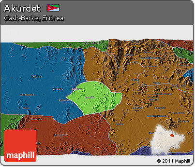 Political 3D Map of Akurdet, darken
