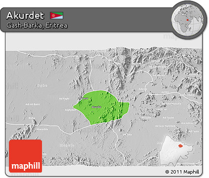 Political 3D Map of Akurdet, lighten, desaturated