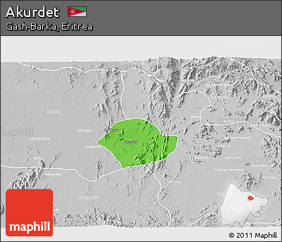 Political 3D Map of Akurdet, lighten, desaturated