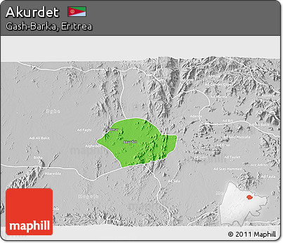 Political 3D Map of Akurdet, lighten, desaturated