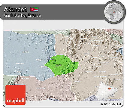 Political 3D Map of Akurdet, lighten, semi-desaturated
