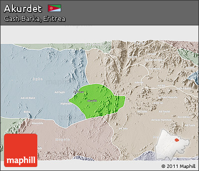 Political 3D Map of Akurdet, lighten, semi-desaturated