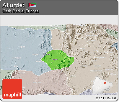 Political 3D Map of Akurdet, lighten, semi-desaturated