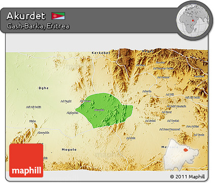 Political 3D Map of Akurdet, physical outside