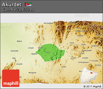 Political 3D Map of Akurdet, physical outside