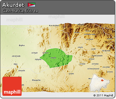 Political 3D Map of Akurdet, physical outside