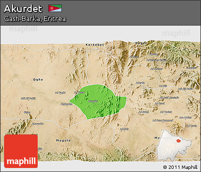 Political 3D Map of Akurdet, satellite outside