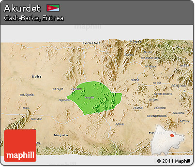 Political 3D Map of Akurdet, satellite outside
