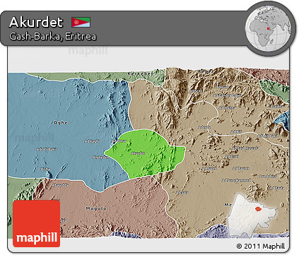 Political 3D Map of Akurdet, semi-desaturated