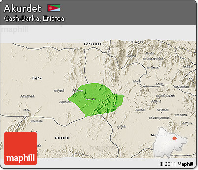 Political 3D Map of Akurdet, shaded relief outside