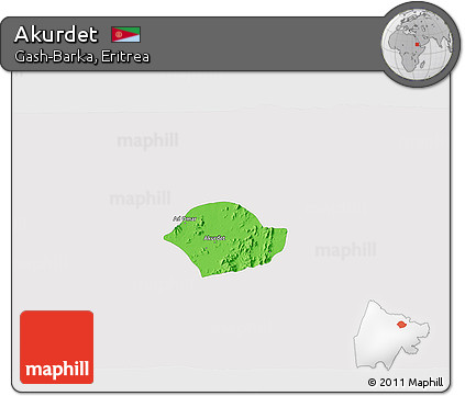 Political 3D Map of Akurdet, single color outside