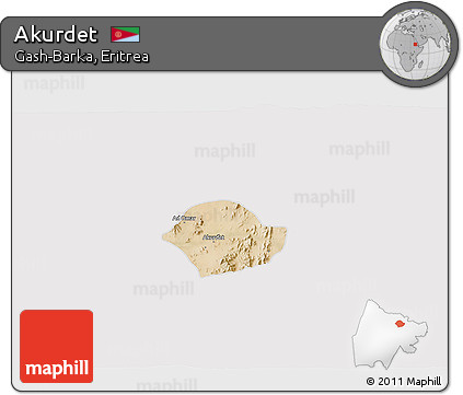 Satellite 3D Map of Akurdet, cropped outside