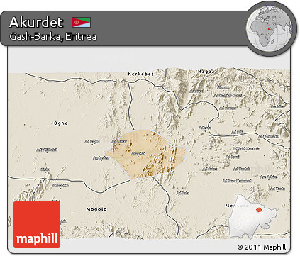 Satellite 3D Map of Akurdet, shaded relief outside