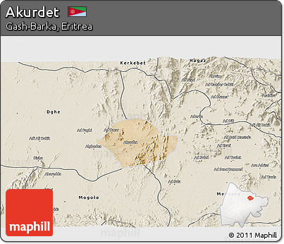 Satellite 3D Map of Akurdet, shaded relief outside